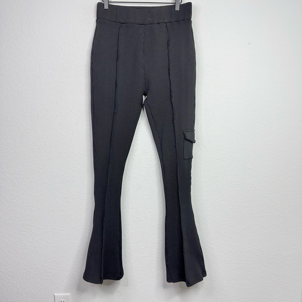 MANIÈRE DE VOIR Pants Women UK16 Black Cargo Neoprene Fit Flare Goth Grunge Vamp